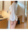White High Waist Bikini Women Solid Swimwear Cover Up Swimsuit Sheer Mesh Tie Crop Top Bikini Sets Lace Long Sleeve Bikini Off Shoulder Swimsuit Push Up Mesh Pad Bathing Suit by Stevvex