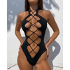 White One Piece Women Fashion Lace-up Plunge Swimsuit Sleeveless Solid Swimwear For Girls by Stevvex