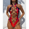 White One Piece Women Fashion Lace-up Plunge Swimsuit Sleeveless Solid Swimwear For Girls by Stevvex