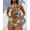 White One Piece Women Fashion Lace-up Plunge Swimsuit Sleeveless Solid Swimwear For Girls by Stevvex
