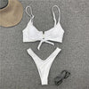 White Push Up Woman Swimsuit Bikini Set Two Piece Smocked Swimsuits Ruffle Off Shoulder Bathing Suit With High Waist Bottoms New Summer Beach Bikini Set Solid Swimming Suit For Women Swimwear Bathing Suit by Stevvex