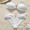 White Push Up Woman Swimsuit Bikini Set Two Piece Smocked Swimsuits Ruffle Off Shoulder Bathing Suit With High Waist Bottoms New Summer Beach Bikini Set Solid Swimming Suit For Women Swimwear Bathing Suit by Stevvex