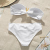 White Push Up Woman Swimsuit Bikini Set Two Piece Smocked Swimsuits Ruffle Off Shoulder Bathing Suit With High Waist Bottoms New Summer Beach Bikini Set Solid Swimming Suit For Women Swimwear Bathing Suit by Stevvex