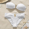 White Push Up Woman Swimsuit Bikini Set Two Piece Smocked Swimsuits Ruffle Off Shoulder Bathing Suit With High Waist Bottoms New Summer Beach Bikini Set Solid Swimming Suit For Women Swimwear Bathing Suit by Stevvex