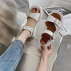 White Womans Sandals Flat Round Sandals Elegant Modern Buckle Strap Comfort Design by Stevvex