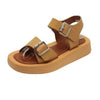 White Womans Sandals Flat Round Sandals Elegant Modern Buckle Strap Comfort Design by Stevvex