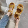 White Womans Sandals Flat Round Sandals Elegant Modern Buckle Strap Comfort Design by Stevvex