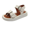 White Womans Sandals Flat Round Sandals Elegant Modern Buckle Strap Comfort Design by Stevvex