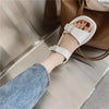 White Womans Sandals Flat Round Sandals Elegant Modern Buckle Strap Comfort Design by Stevvex