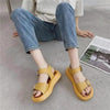 White Womans Sandals Flat Round Sandals Elegant Modern Buckle Strap Comfort Design by Stevvex