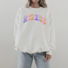 Retro Motherhood Sweatshirt | Colorful Collegiate Mom Crewneck by Hey Jude Graphic Tees