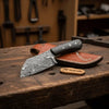 3" Blade Forged Damascus Skinning Knife — Black Micarta Handle & Leather Sheath | JW SteelCrafts by JW SteelCrafts
