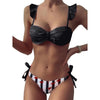 Women 2Pcs Summer Beach Bathing Suit Bowknot Ruffle Sleeve Crop Tops Striped Print Swimsuit Bikini Sets 2 Piece Ruffled V Neck Bathing Suits Summer Swimwear by Stevvex