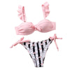 Women 2Pcs Summer Beach Bathing Suit Bowknot Ruffle Sleeve Crop Tops Striped Print Swimsuit Bikini Sets 2 Piece Ruffled V Neck Bathing Suits Summer Swimwear by Stevvex