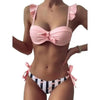 Women 2Pcs Summer Beach Bathing Suit Bowknot Ruffle Sleeve Crop Tops Striped Print Swimsuit Bikini Sets 2 Piece Ruffled V Neck Bathing Suits Summer Swimwear by Stevvex