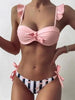 Women 2Pcs Summer Beach Bathing Suit Bowknot Ruffle Sleeve Crop Tops Striped Print Swimsuit Bikini Sets 2 Piece Ruffled V Neck Bathing Suits Summer Swimwear by Stevvex