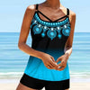 Women Beach Blue Print Backless 2 Piece Swimsuit Fashion Spaghetti Strap Female Bathing Suit Women's V Neck Tankini Set Back Tankini Top With Bikini Bottom Two Piece Bathing Suits Plus Size Swimwear by Stevvex