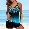 Women Beach Blue Print Backless 2 Piece Swimsuit Fashion Spaghetti Strap Female Bathing Suit Women's V Neck Tankini Set Back Tankini Top With Bikini Bottom Two Piece Bathing Suits Plus Size Swimwear by Stevvex
