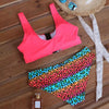 Women Bikini Set Leopard Swimwear Women High Waist String Floral Printed 2 Piece Bathing Suits Women Patchwork Swimsuits Push Up Printed Bikinis Buckle Front Beach Wear by Stevvex