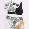 Women Bikini Set Leopard Swimwear Women High Waist String Floral Printed 2 Piece Bathing Suits Women Patchwork Swimsuits Push Up Printed Bikinis Buckle Front Beach Wear by Stevvex