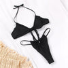 Women Bikini Set Solid Color Swimsuit Women Two Piece Swimsuit Swimwear Halter String Triangle Bikini Sets Women Hollow Out Bikinis String Swimwear Women Adjustable Bathing Suit by Stevvex