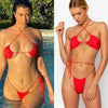 Women Bikini Set Solid Color Swimsuit Women Two Piece Swimsuit Swimwear Halter String Triangle Bikini Sets Women Hollow Out Bikinis String Swimwear Women Adjustable Bathing Suit by Stevvex