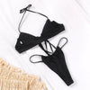 Women Bikini Set Solid Color Swimsuit Women Two Piece Swimsuit Swimwear Halter String Triangle Bikini Sets Women Hollow Out Bikinis String Swimwear Women Adjustable Bathing Suit by Stevvex