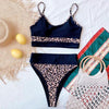 Women Bikinis High Waist Swimwear Women's Ribbed Bikini Swimsuits High Waist 2 Piece Bathing Suit Push Up Bathing Suits Leopard Patchwork Summer Soft Beachwear by Stevvex