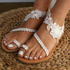 Women Flat Shoes Summer Bohemian Sandal Lace Straps Floral Style Sandal White Beach Shoes Clip Toe Casual Lace Floral Beach Flip Flop Comfy Shoes Summer Elegant Toe Ring Sandals by Stevvex