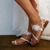 Women Flat Shoes Summer Bohemian Sandal Lace Straps Floral Style Sandal White Beach Shoes Clip Toe Casual Lace Floral Beach Flip Flop Comfy Shoes Summer Elegant Toe Ring Sandals by Stevvex