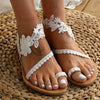 Women Flat Shoes Summer Bohemian Sandal Lace Straps Floral Style Sandal White Beach Shoes Clip Toe Casual Lace Floral Beach Flip Flop Comfy Shoes Summer Elegant Toe Ring Sandals by Stevvex