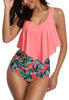 Women High Waist Bikini Plus Size Swimwear Summer Swimsuit Beach Bathing Suit Ruffle Bikini Floral Printed Ruffle High Waist Bikini Set Women's Tummy Control Bathing Suit Swimsuit Flounce Peplum by Stevvex