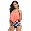 Women High Waist Bikini Plus Size Swimwear Summer Swimsuit Beach Bathing Suit Ruffle Bikini Floral Printed Ruffle High Waist Bikini Set Women's Tummy Control Bathing Suit Swimsuit Flounce Peplum by Stevvex