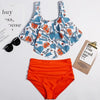Women High Waist Bikini Plus Size Swimwear Summer Swimsuit Beach Bathing Suit Ruffle Bikini Floral Printed Ruffle High Waist Bikini Set Women's Tummy Control Bathing Suit Swimsuit Flounce Peplum by Stevvex