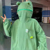 Women Hoodie Frog Pullover Winter Sense Hooded Casual Sweatshirts Autumn Embroidery Loose Hoodies Pullover Casual Creativity Sweatshirt Loose Solid Long Sleeve Tops With Pocket by Stevvex