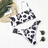 Women Lace Up Black Print Bikini Set Beach Swimsuit Women's Halter Self Bikini Set Padded Top Two Piece Swimsuit Summer Padded Bra Swim Panties Bandage Vintage Bathing Suit by Stevvex
