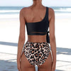 Women Leopard Print Swimsuit Women's Bikini One Shoulder Top High Waist Bottom Two Piece Swimsuits Women Push Up Bikini Set One Shoulder Beachwear Summer Leopard Bathing Suit High Waist Swimwear For Women by Stevvex