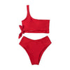 Women Leopard Print Swimsuit Women's Bikini One Shoulder Top High Waist Bottom Two Piece Swimsuits Women Push Up Bikini Set One Shoulder Beachwear Summer Leopard Bathing Suit High Waist Swimwear For Women by Stevvex