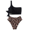 Women Leopard Print Swimsuit Women's Bikini One Shoulder Top High Waist Bottom Two Piece Swimsuits Women Push Up Bikini Set One Shoulder Beachwear Summer Leopard Bathing Suit High Waist Swimwear For Women by Stevvex