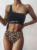 Women Leopard Print Swimsuit Women's Bikini One Shoulder Top High Waist Bottom Two Piece Swimsuits Women Push Up Bikini Set One Shoulder Beachwear Summer Leopard Bathing Suit High Waist Swimwear For Women by Stevvex