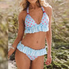 Women Low Waist Bikini Ruffle Swimwear Women Print Swimsuit Women's Bikini Swimsuits Ruffle Floral Two Piece Bathing Suits Printed Halter Neck Swimwear Beachwear Push Up Bikinis Two-piece Bathing Suits Beach Wear by Stevvex