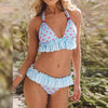 Women Low Waist Bikini Ruffle Swimwear Women Print Swimsuit Women's Bikini Swimsuits Ruffle Floral Two Piece Bathing Suits Printed Halter Neck Swimwear Beachwear Push Up Bikinis Two-piece Bathing Suits Beach Wear by Stevvex