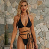 Women Luxury Black Swimsuit Female Two Piece Lace Up Bikini Backless Swimwear Women Summer Beachwear Bikini Swimsuit For Women Two Piece Triangle Bikini With Extra Long Ties by Stevvex