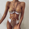 Women Luxury Leopard High Waist Bikini Swimsuit Women's Push Up Bra Tie Side Cutout Bikini Set High Cut Padded Solid Bating Suit Swimwear Female Bikini Set Bathing Suit by Stevvex