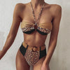 Women Luxury Leopard High Waist Bikini Swimsuit Women's Push Up Bra Tie Side Cutout Bikini Set High Cut Padded Solid Bating Suit Swimwear Female Bikini Set Bathing Suit by Stevvex