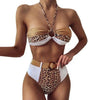 Women Luxury Leopard High Waist Bikini Swimsuit Women's Push Up Bra Tie Side Cutout Bikini Set High Cut Padded Solid Bating Suit Swimwear Female Bikini Set Bathing Suit by Stevvex