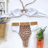 Women Luxury Leopard High Waist Bikini Swimsuit Women's Push Up Bra Tie Side Cutout Bikini Set High Cut Padded Solid Bating Suit Swimwear Female Bikini Set Bathing Suit by Stevvex
