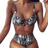 Women Luxury Leopard High Waist Bikini Swimsuit Women's Push Up Bra Tie Side Cutout Bikini Set High Cut Padded Solid Bating Suit Swimwear Female Bikini Set Bathing Suit by Stevvex
