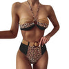 Women Luxury Leopard High Waist Bikini Swimsuit Women's Push Up Bra Tie Side Cutout Bikini Set High Cut Padded Solid Bating Suit Swimwear Female Bikini Set Bathing Suit by Stevvex