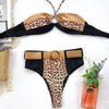 Women Luxury Leopard High Waist Bikini Swimsuit Women's Push Up Bra Tie Side Cutout Bikini Set High Cut Padded Solid Bating Suit Swimwear Female Bikini Set Bathing Suit by Stevvex